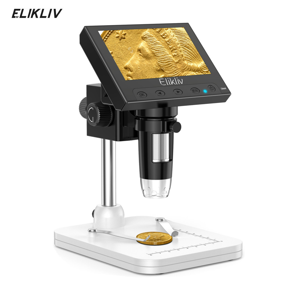 Elikliv 1000X LCD Digital Microscope with Screen 4.3» Coin Magnifier for Adults