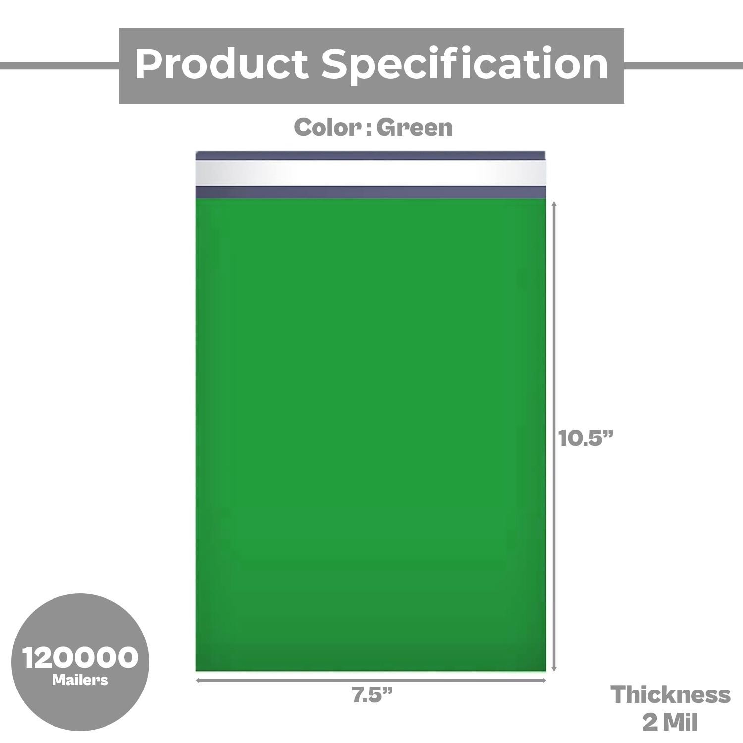 120000 7.5″x10.5″ Green Poly Mailers Shipping Bags Packaging Envelopes – 2 Mil