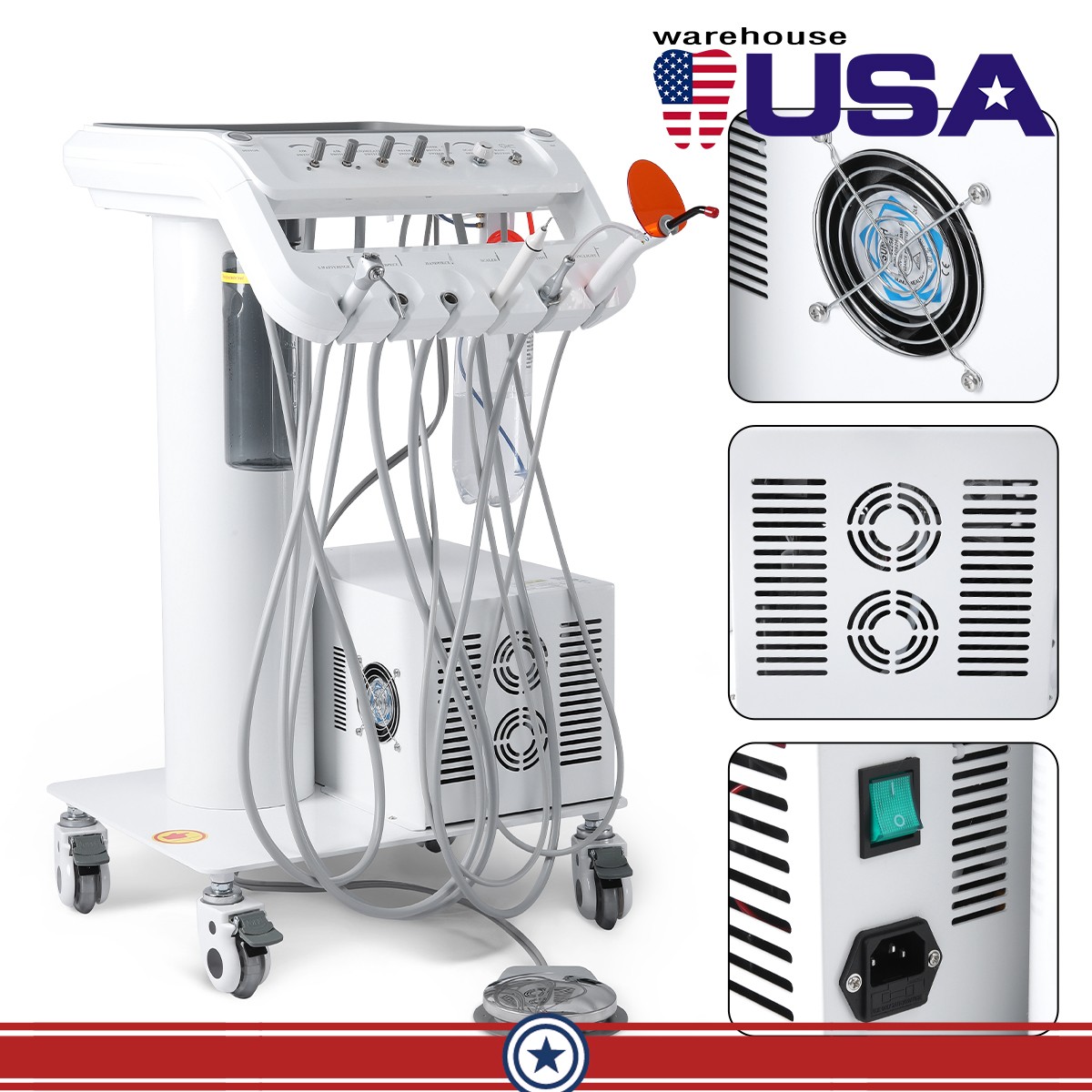 Dental Mobile Delivery Unit Cart Air Compressor Suction 4H /Implant Motor System