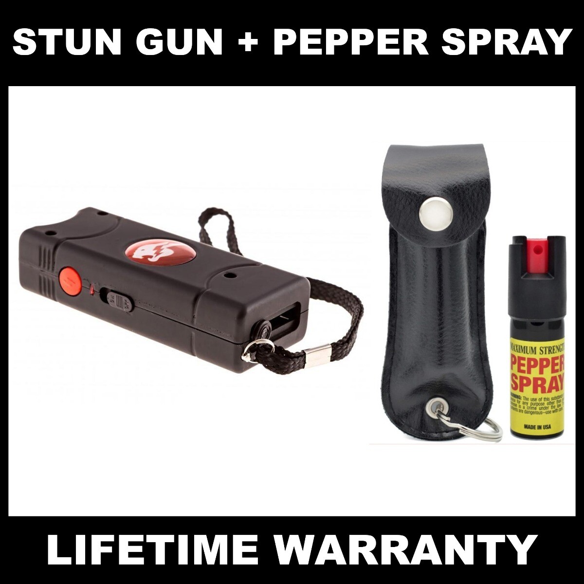 Self Defense Rechargeable Stun Gun + Spray with LED Light – Free Holster