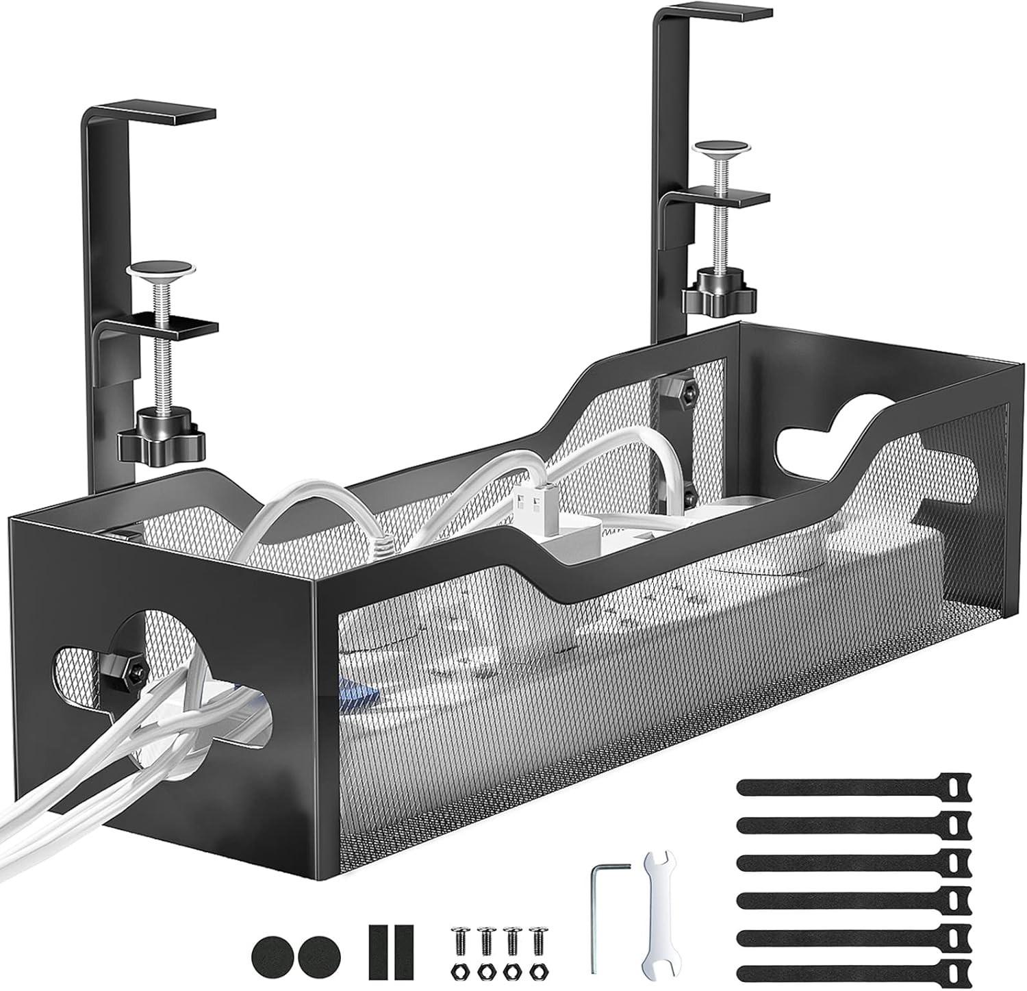 Under Desk Cable Management Tray No Drill 15.1’’, Metal Mesh Black