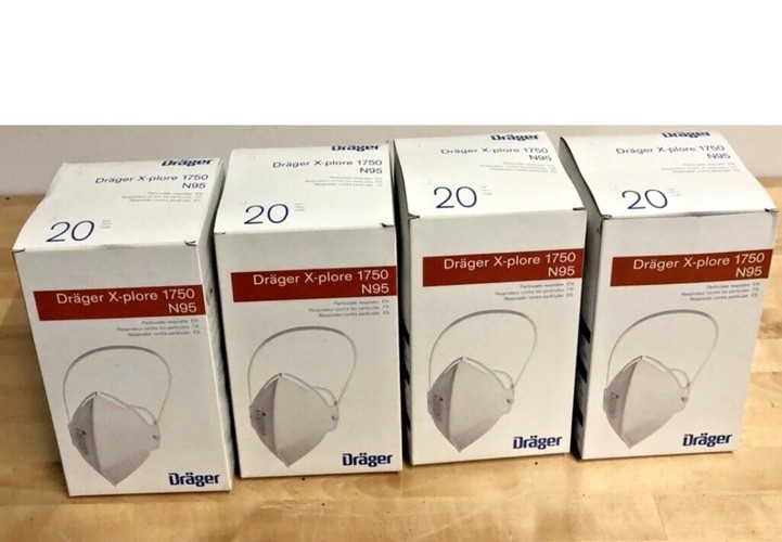 80 Mask Drager X-plore 1750 N95 Mask 4 boxes of 20 NEW NIOSH APPROVED 01/2025