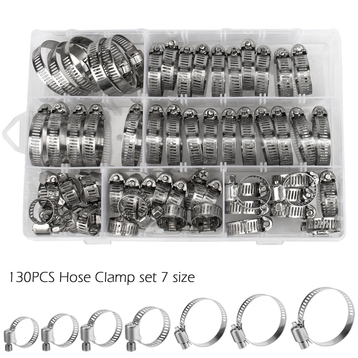 130pcs Adjustable Hose Clamps Worm Gear Stainless Steel Clamp Assortment set