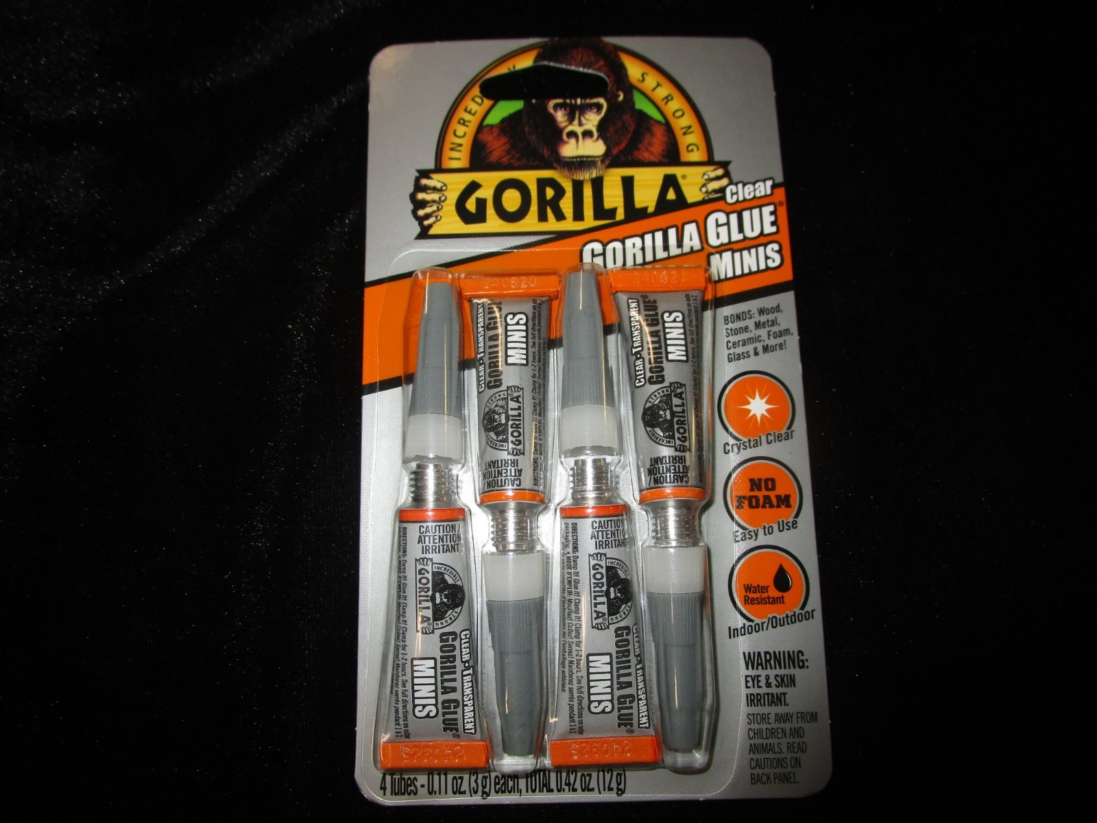 Gorilla Clear Glue Minis 4 Tubes Water Resistant Bonds Crystal Clear Non-Foaming