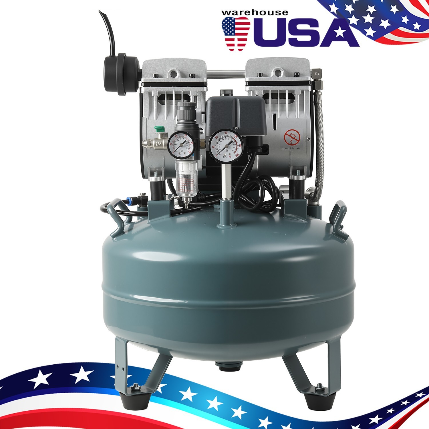 24L Portable Dental Air Compressor Oil Free Silent Air Pump 600W 118 L/min