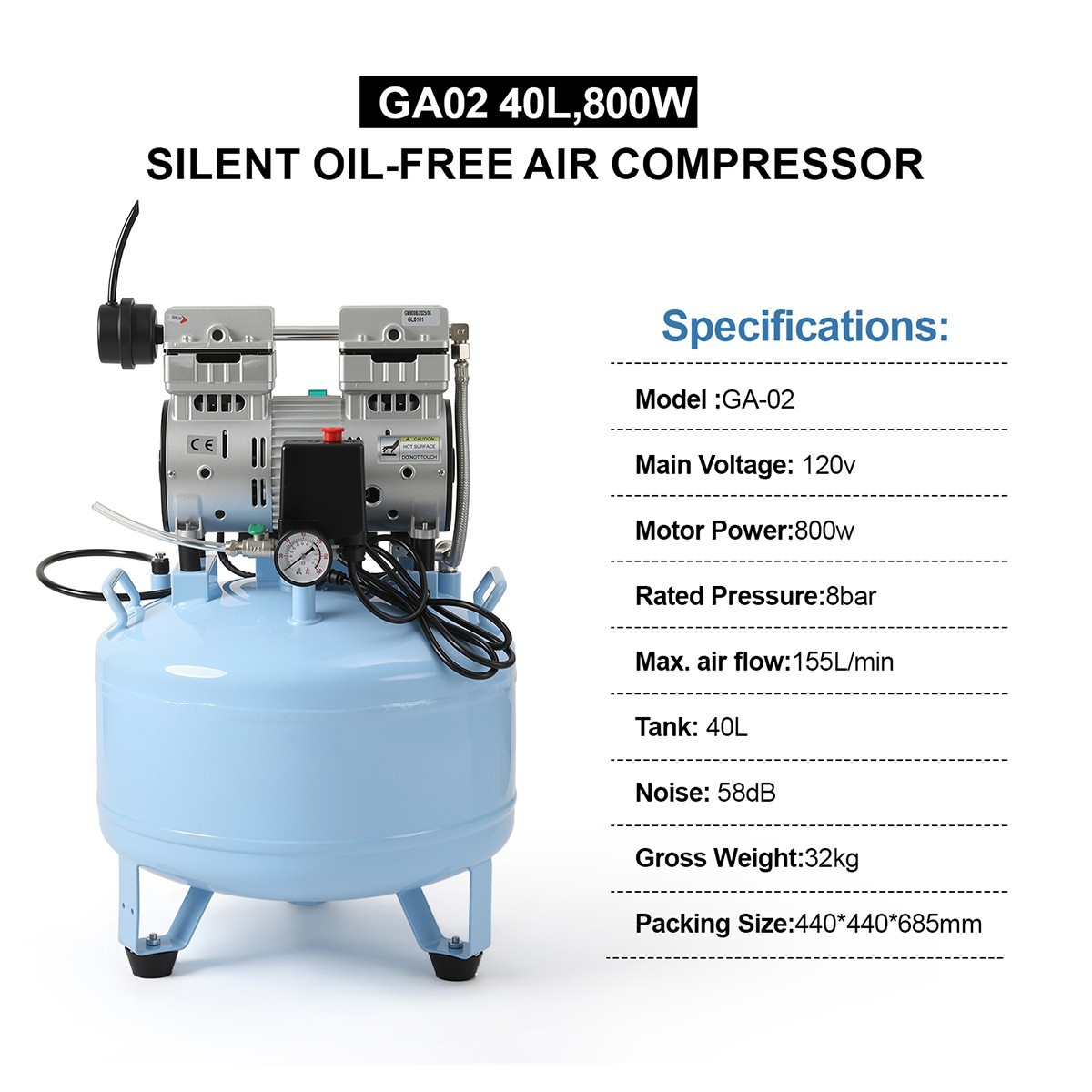 Dental Silent Air Compressor 40L/24L Soundproof Box w/ Wheels 155L/min/118 L/min