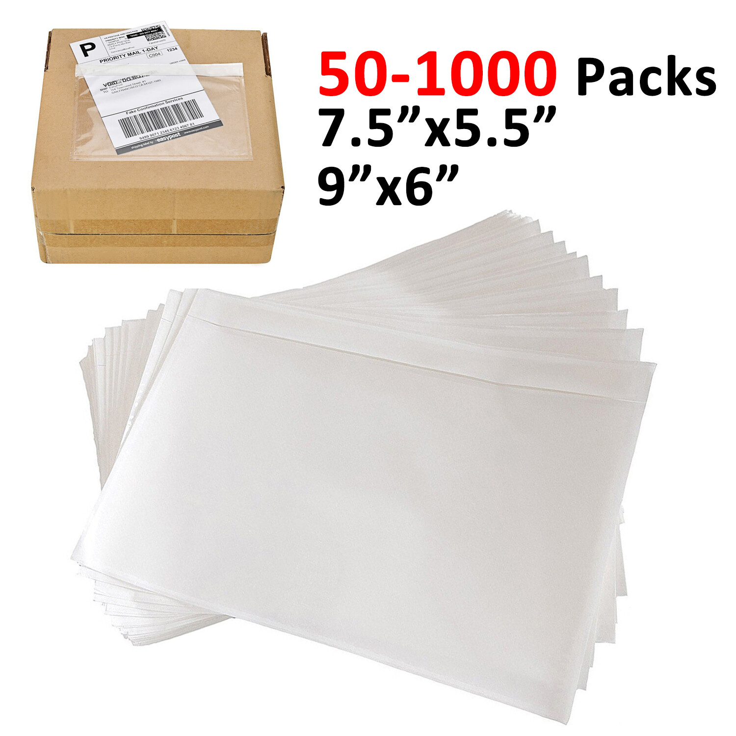 7.5×5.5 6×9 Clear Packing List Envelopes Invoice Shipping Label Adhesive Pouches