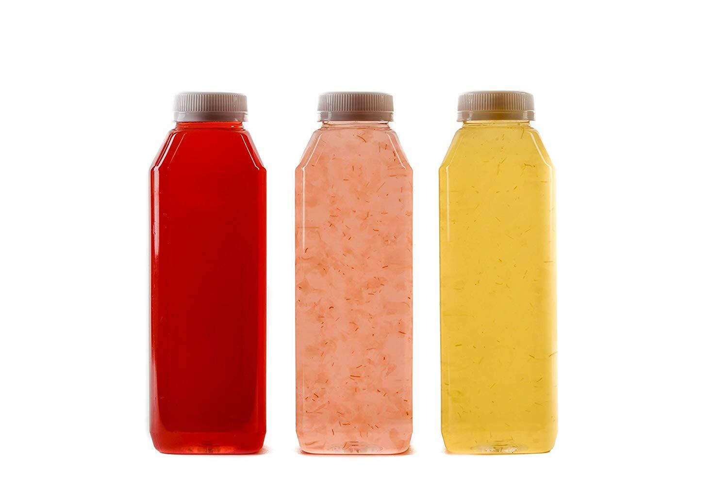 160 Pack Empty Plastic Juice Bottles with White Tamper Evident Caps 16 Oz.