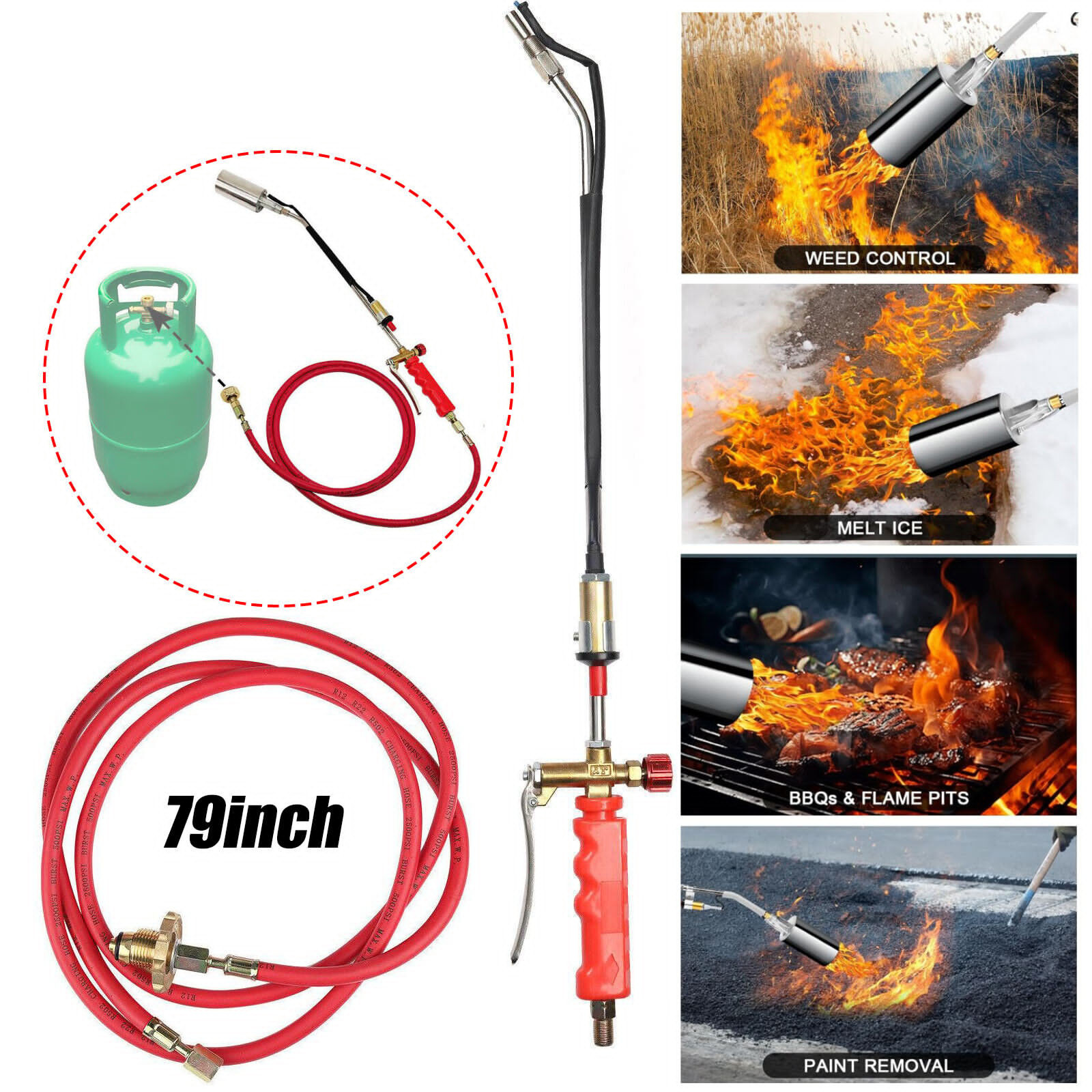 Portable Propane Torch Weed Burner Ice Snow Melter Outdoor Flame Thrower w/ Hose