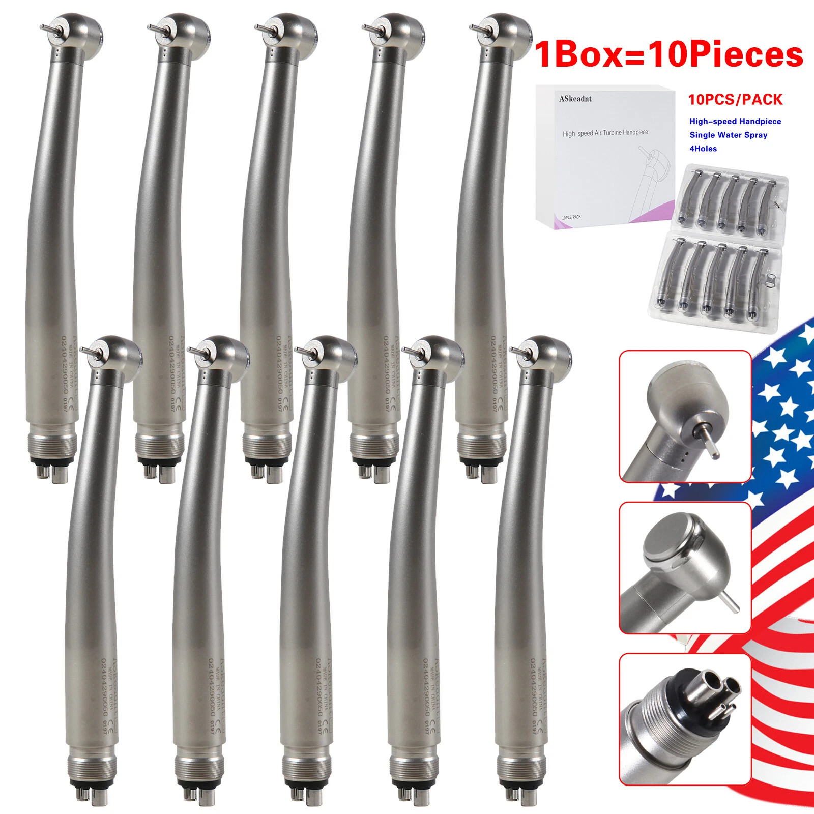 10pcs NSK PANA MAX Style Dental High Speed Handpiece Push Button 4 Holes Midwest