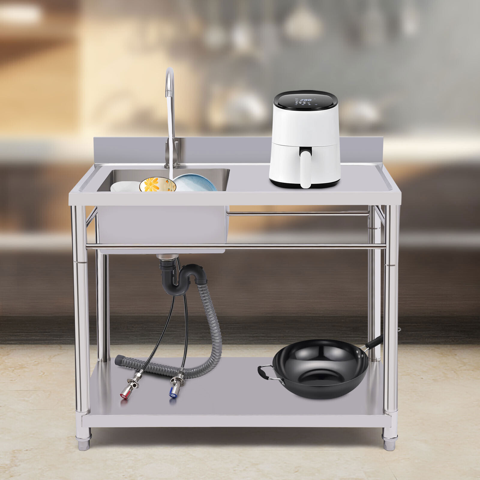 1 Compartment Commercial Sink Kitchen Utility Sink Prep Table Stainless Steel