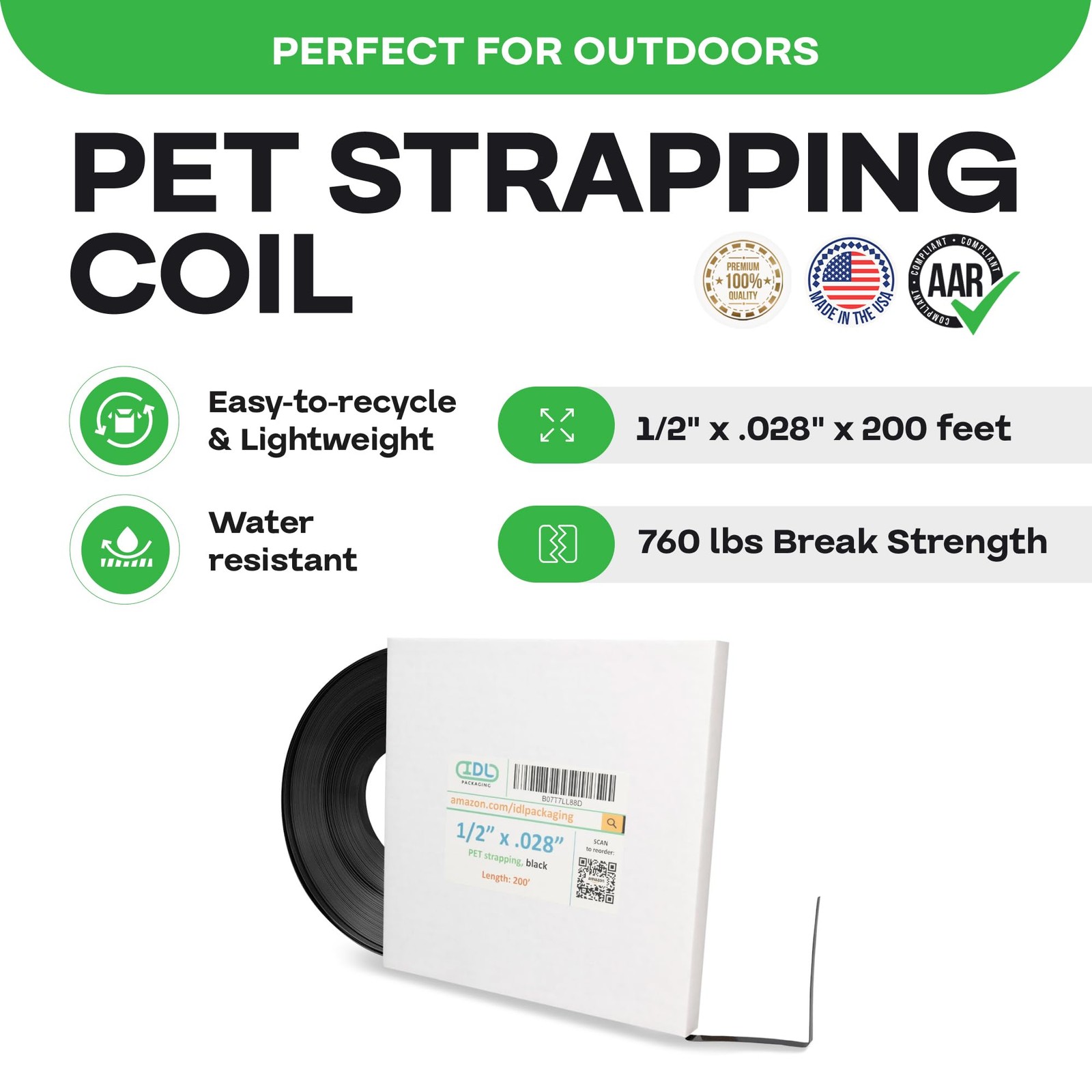 1/2″ x .028″ x 200′ Mini Polyester (PET) Strapping Coil, 760 lbs Breaking Str…