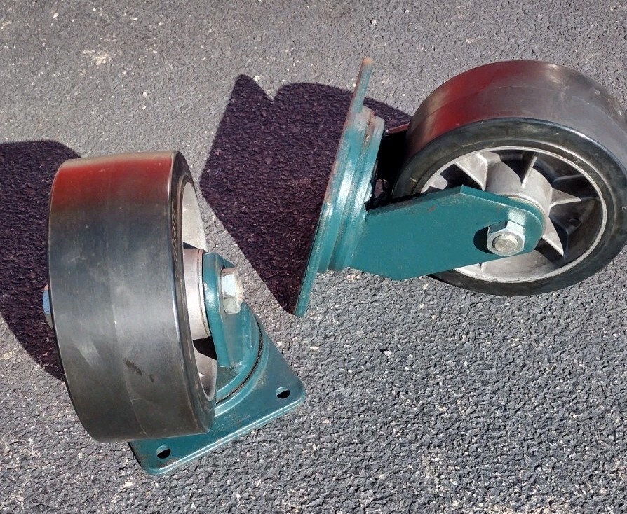 [2] COLSON CASTORS 4″x10″Wheels 12-1/2″ Height 47 lbs each NOS See pics details.
