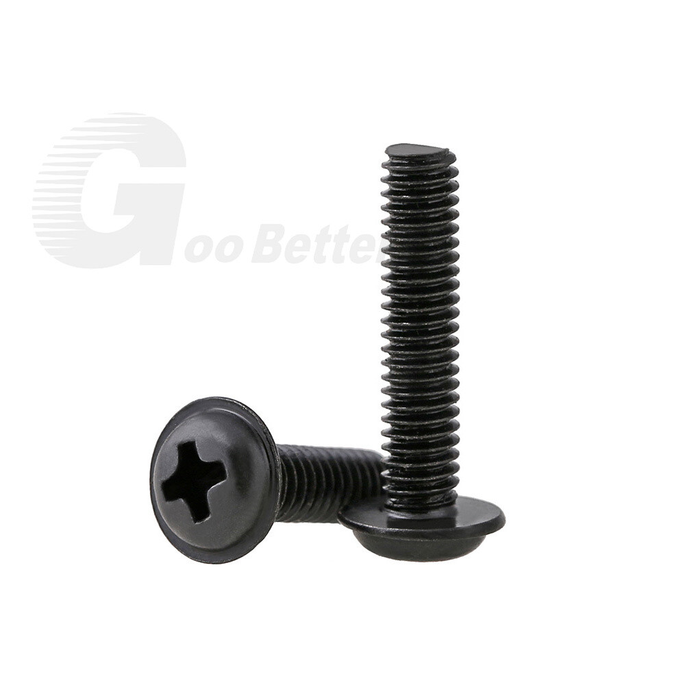 M1.4 M2 M2.5 M3 M4 M5 M6 Flange Phillips Pan Head Machine Screws Bolt Black Zinc