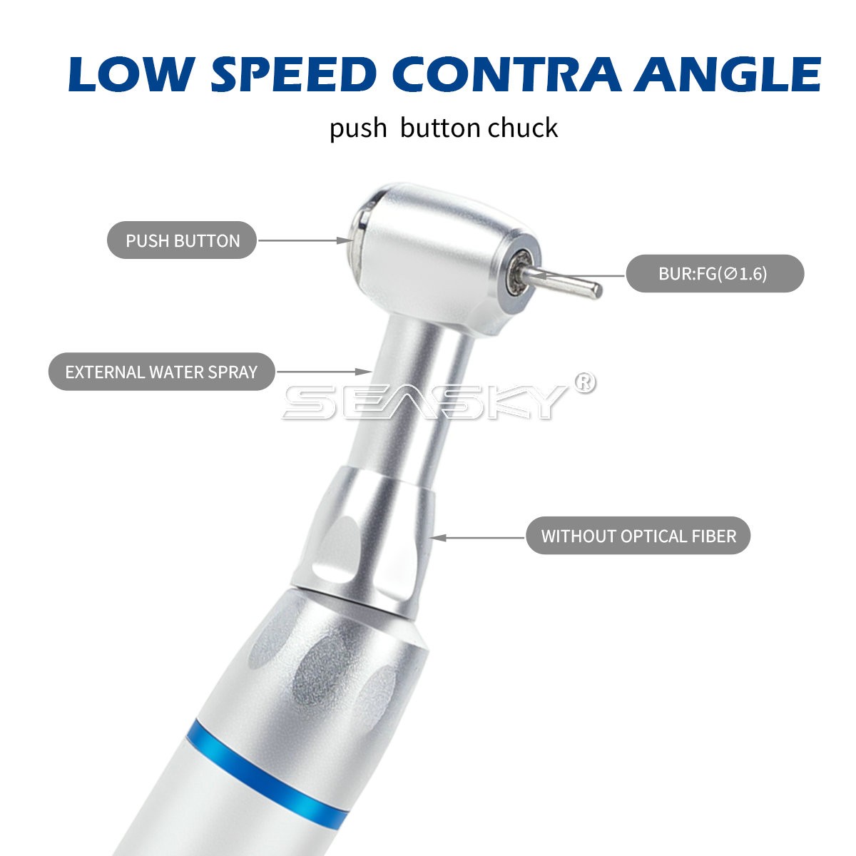 SEASKY Dental Low Speed Contra Angle Handpiece Push Button Fit FG 1.6mm Bur PAG