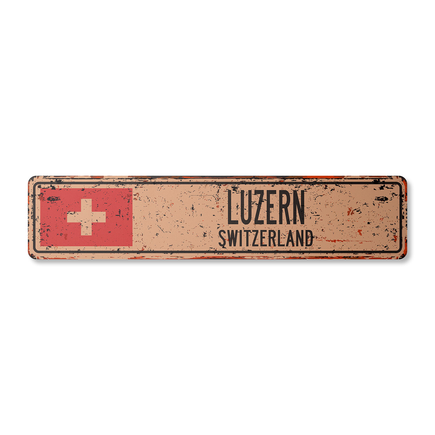 LUZERN SWITZERLAND Vintage Street Sign Swiss flag city country road wall rustic