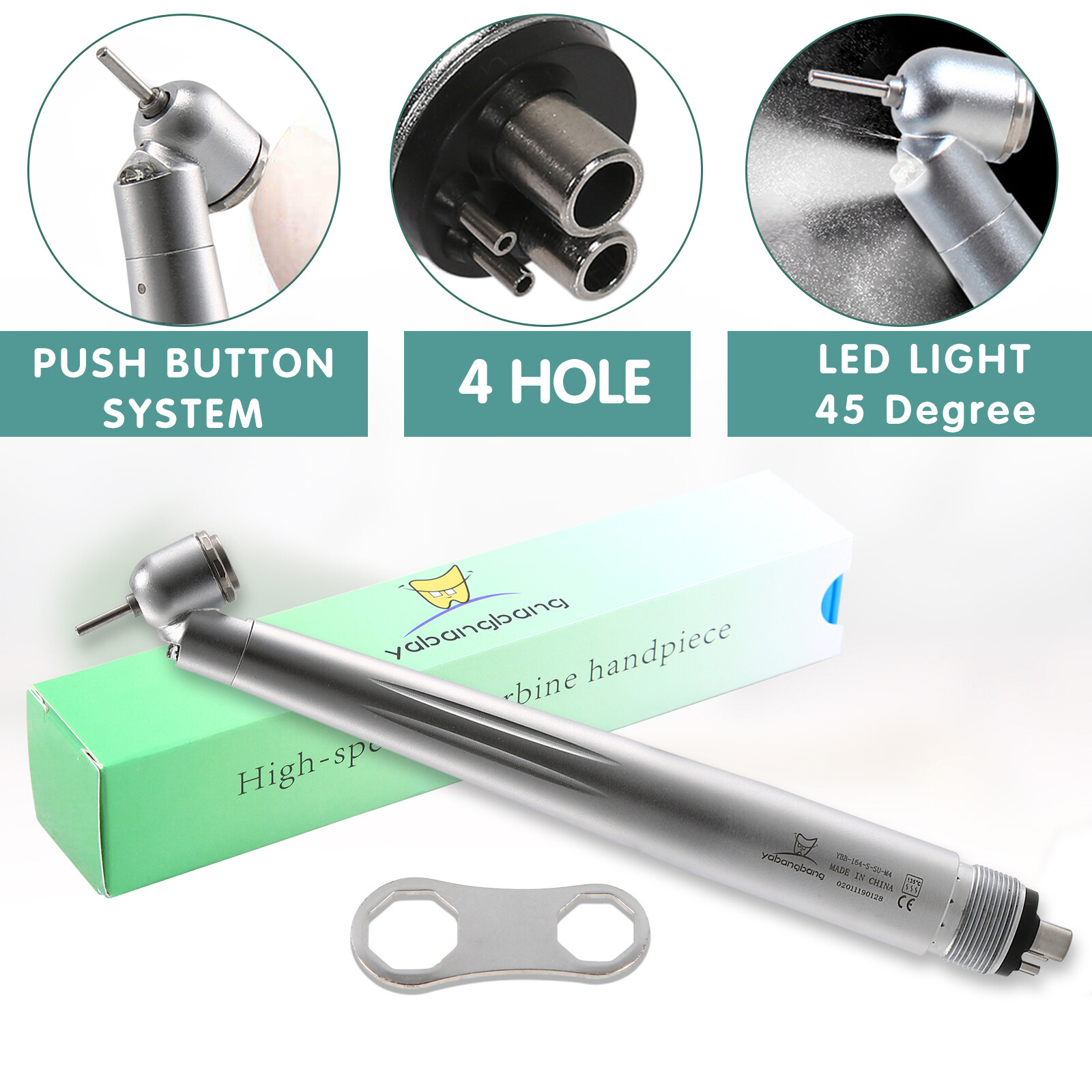 LED Dental Surgical Handpiece 45° Angle 4 Hole Midwest Rear Exhaust Impact Air