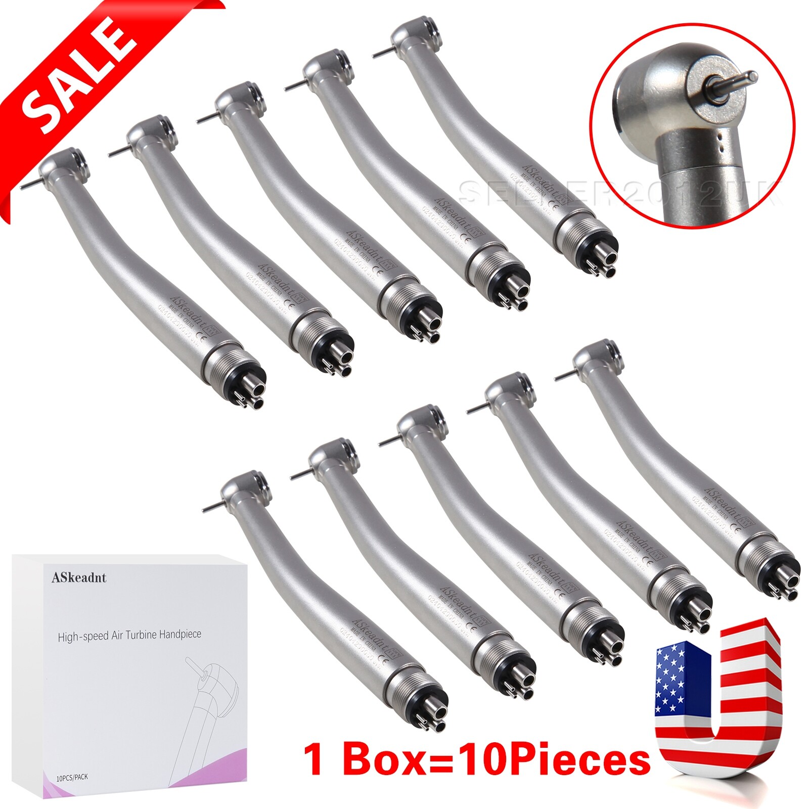Dental High Speed Handpiece Push Button Air Turbine 4 Hole Midwest 10pcs/1 Pack