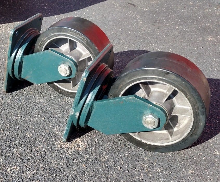 [2] COLSON CASTORS 4″x10″Wheels 12-1/2″ Height 47 lbs each NOS See pics details.