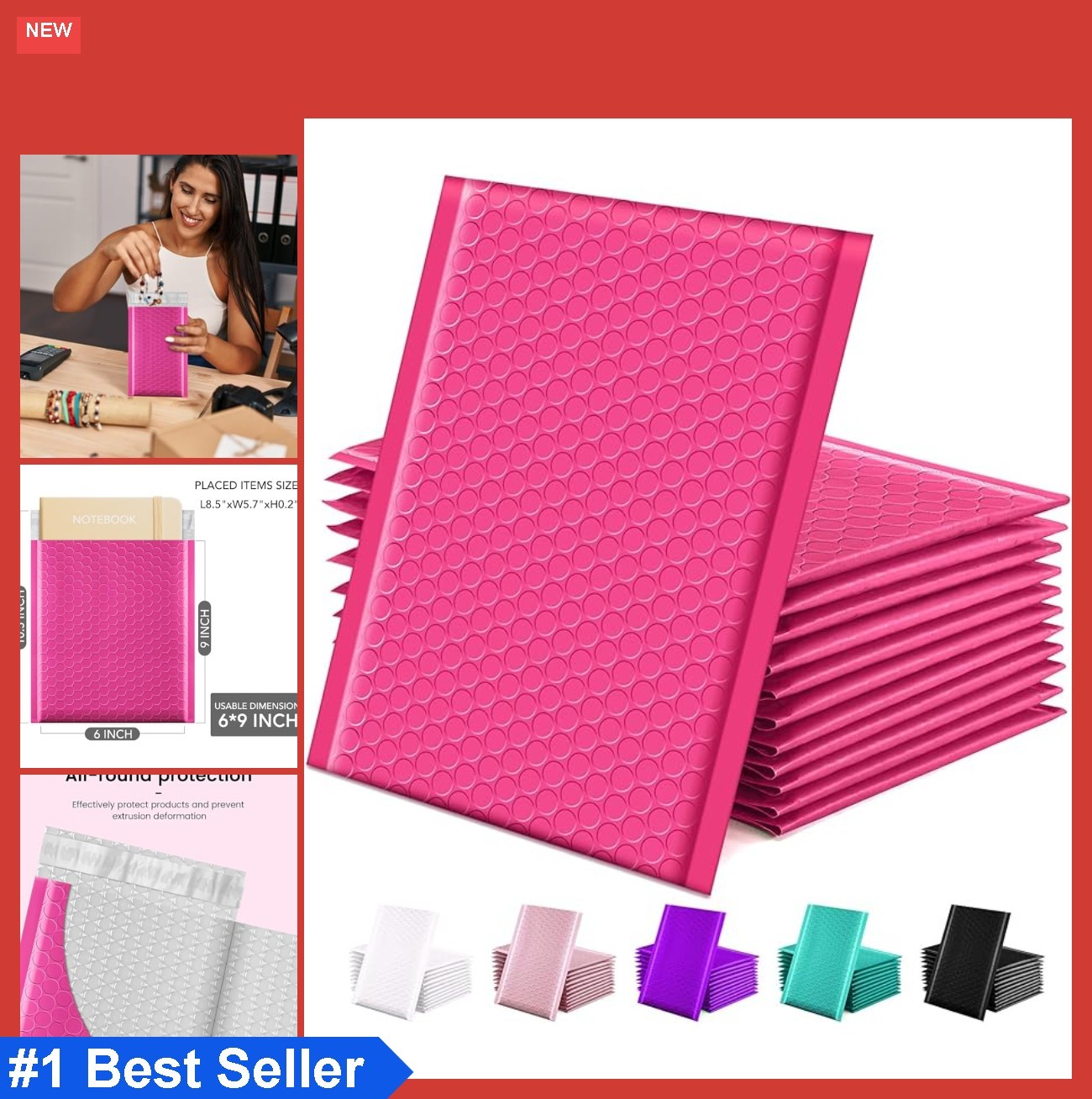 Bubble Mailers 6×10 Inches 25 Pack Padded Envelopes Self Seal Pink Shipping Bags