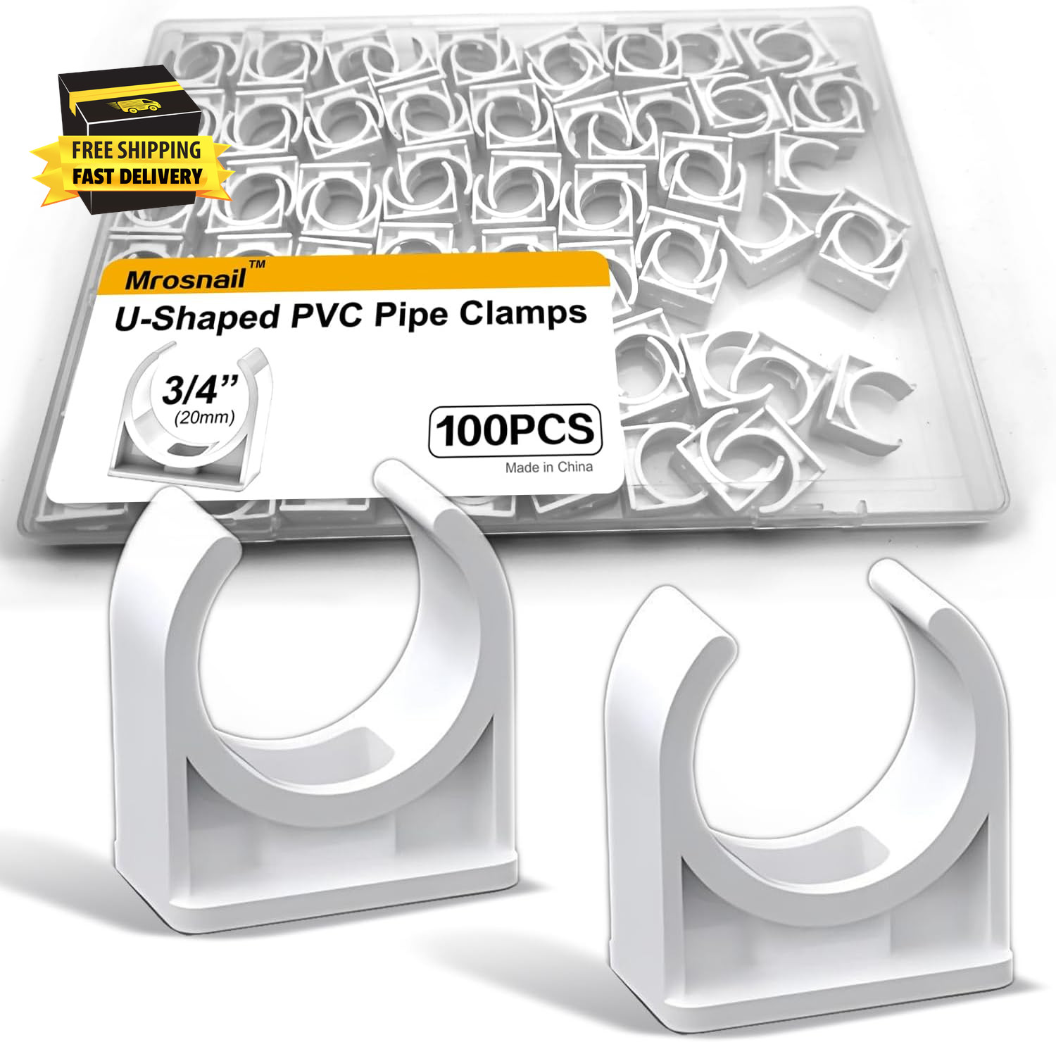 100 Pcs U-Shaped PVC Pipe Clamps, 20Mm White Clips for 1/2″ Water Pipes, Durable