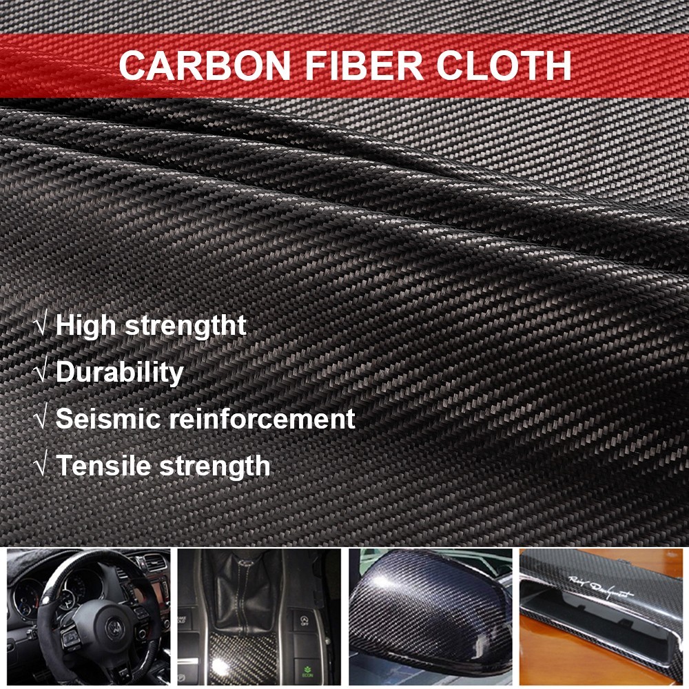 50 x 100CM Pure Carbon Fiber Fabric Cloth Roll 3k 200gsm 2×2 Twill Weave Black