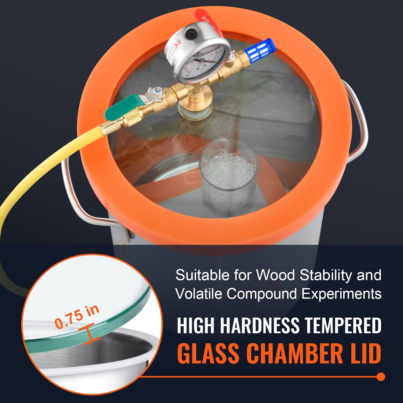 VEVOR Vacuum Chamber Tempered Glass Lid Vacuum 5 Gal Degassing Chamber Silicone