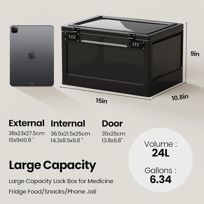 Large Lock Box,Lockable Storage Box with Combination Code 15.3x11x8.6in Stack…