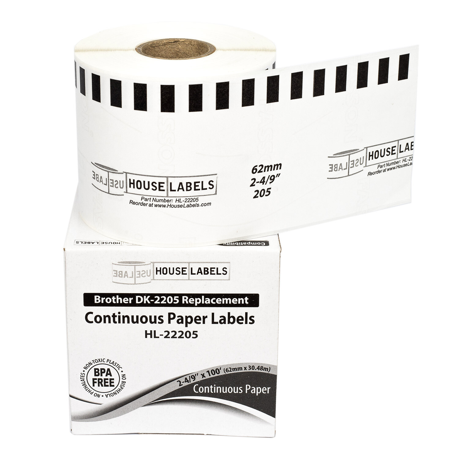 1 to 100 Rolls – Non-OEM Fits BROTHER DK-2205 Labels or REUSABLE FRAME