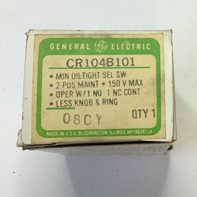GENERAL ELECTRIC CR104B101 SELECTOR SWITCH 2POS 150V W/O KNOB&RING