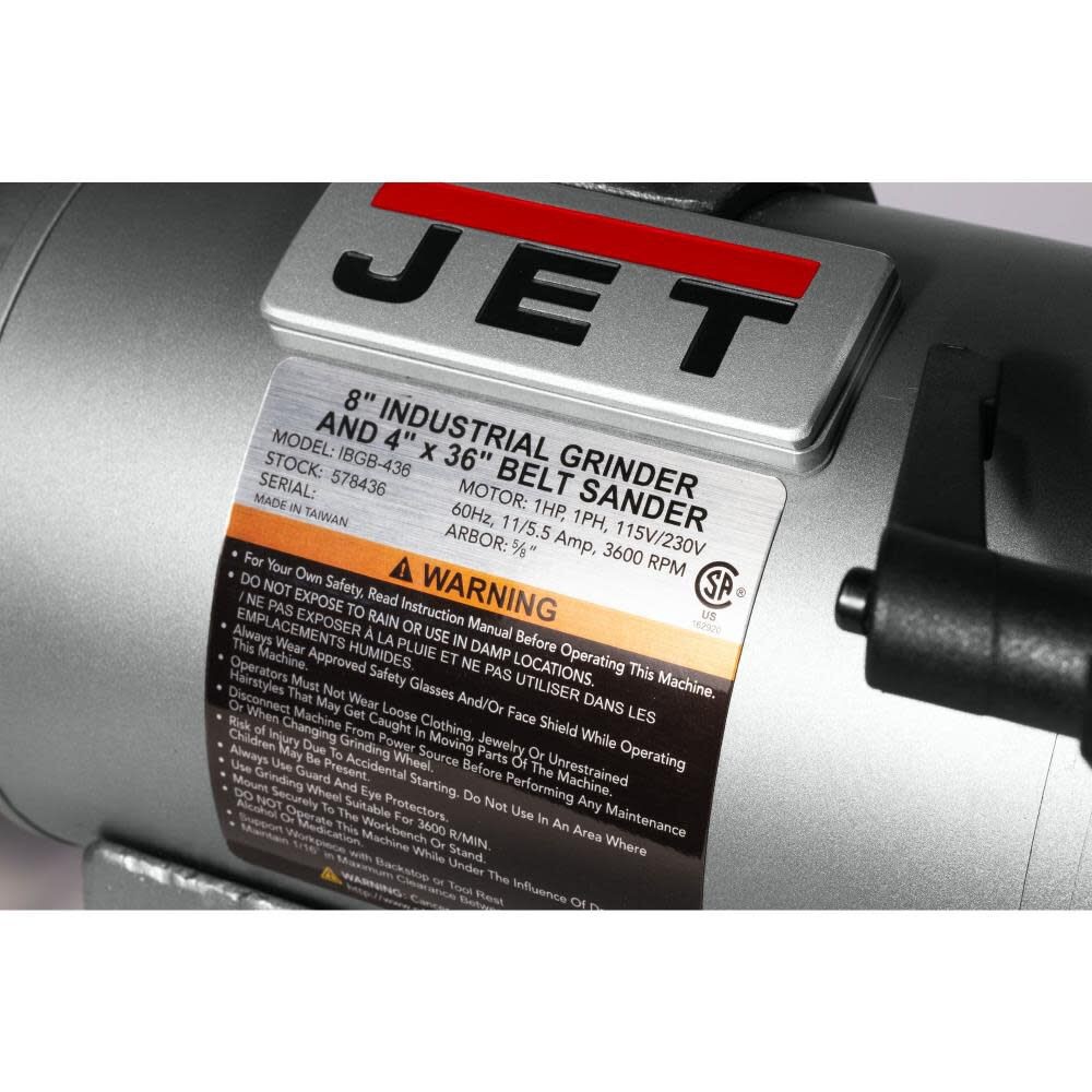 Jet 8-Inch Industrial Combination Grinder And4 X 36 Belt Sander