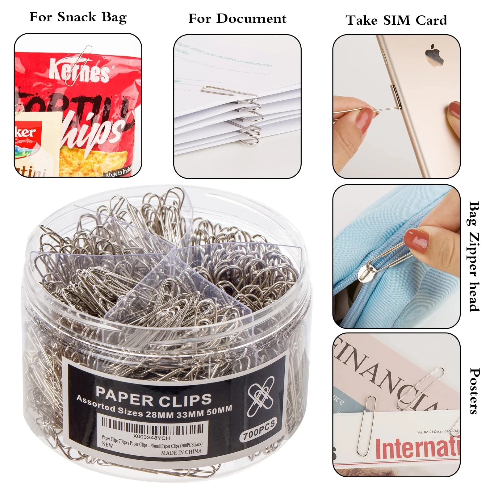 700Pcs Paper Clips Assorted Sizes Large (700PCS)
