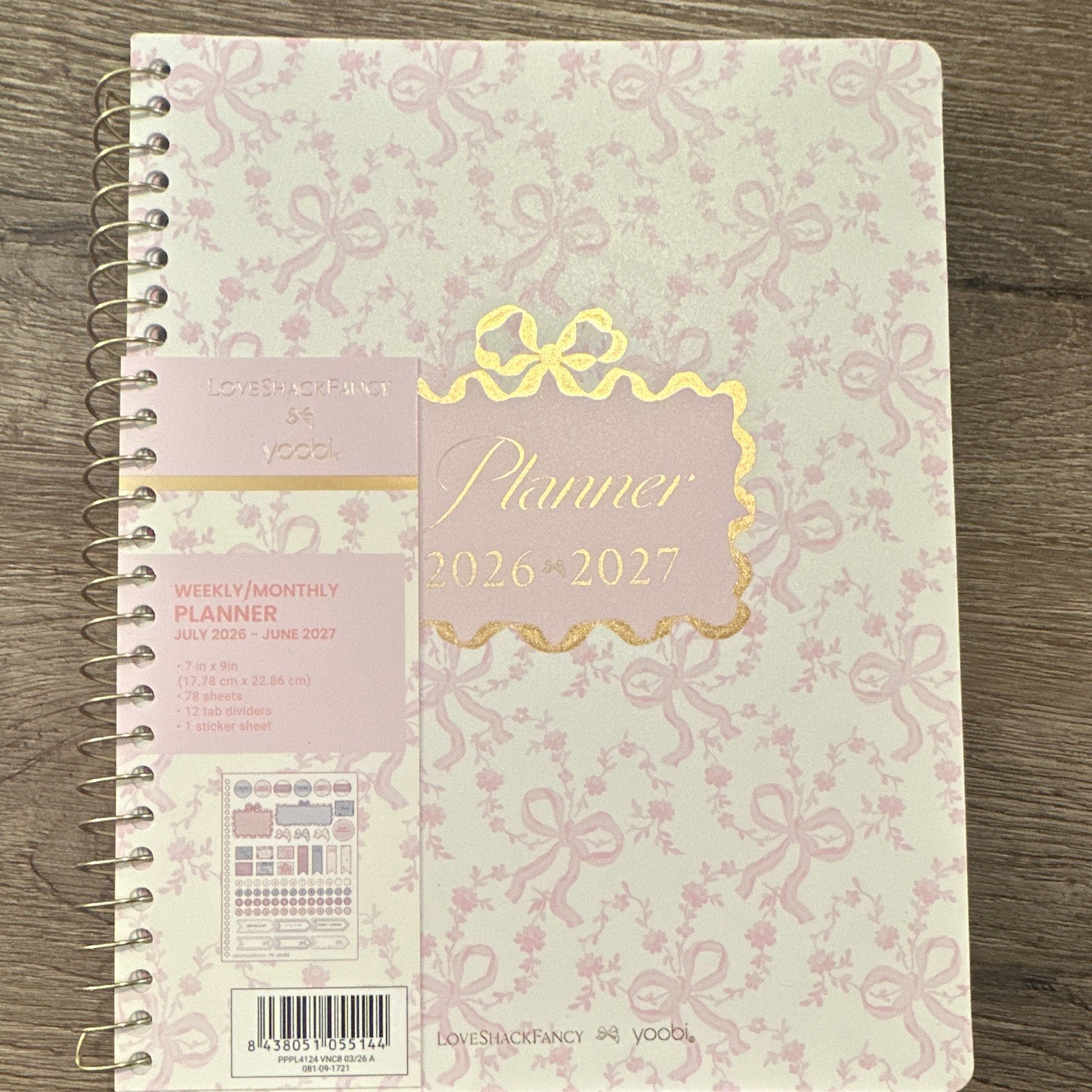 LoveShackFancy x yoobi 2026-2027 Weekly/Monthly Spiral Planner 7×9 Paperboard