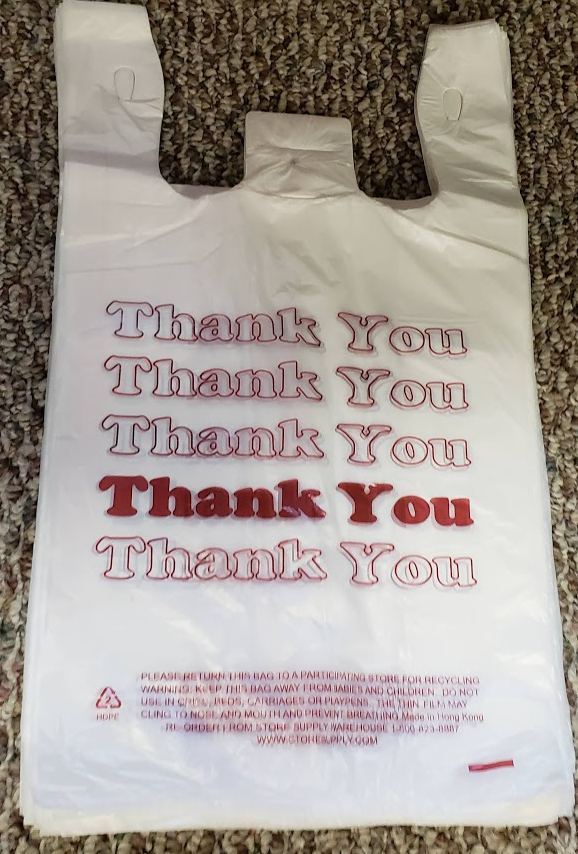 THANK YOU T-Shirt Bags 11.5″ x 6″ x 21″ Plastic Shopping bags Red/Wt Quantities