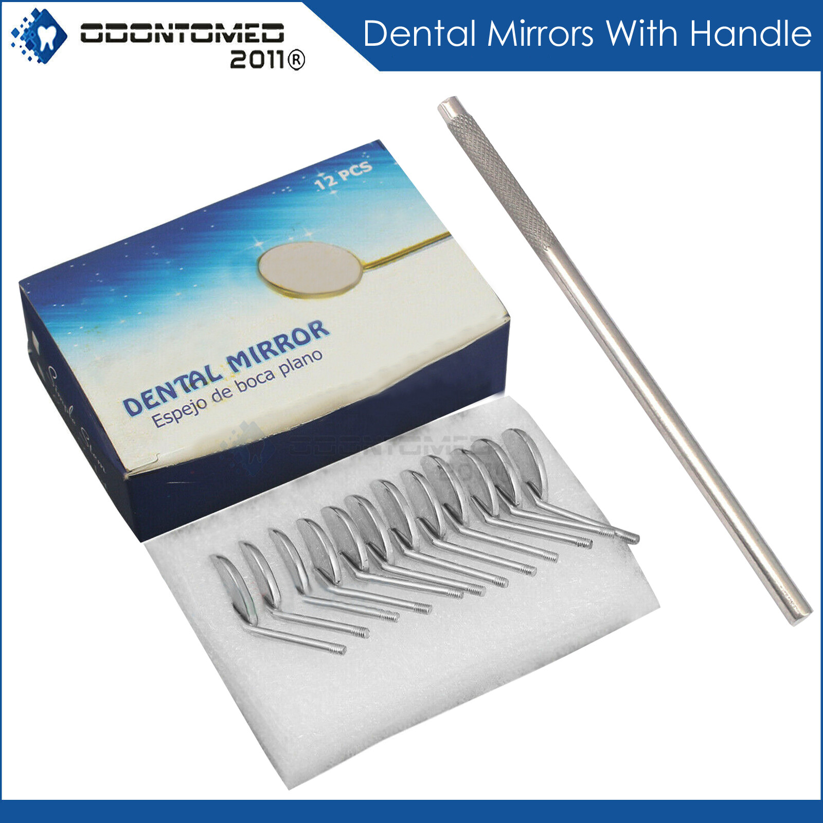 Dental Premium 12 x Mouth Mirror heads simple stem #5 Plain + Free Handle