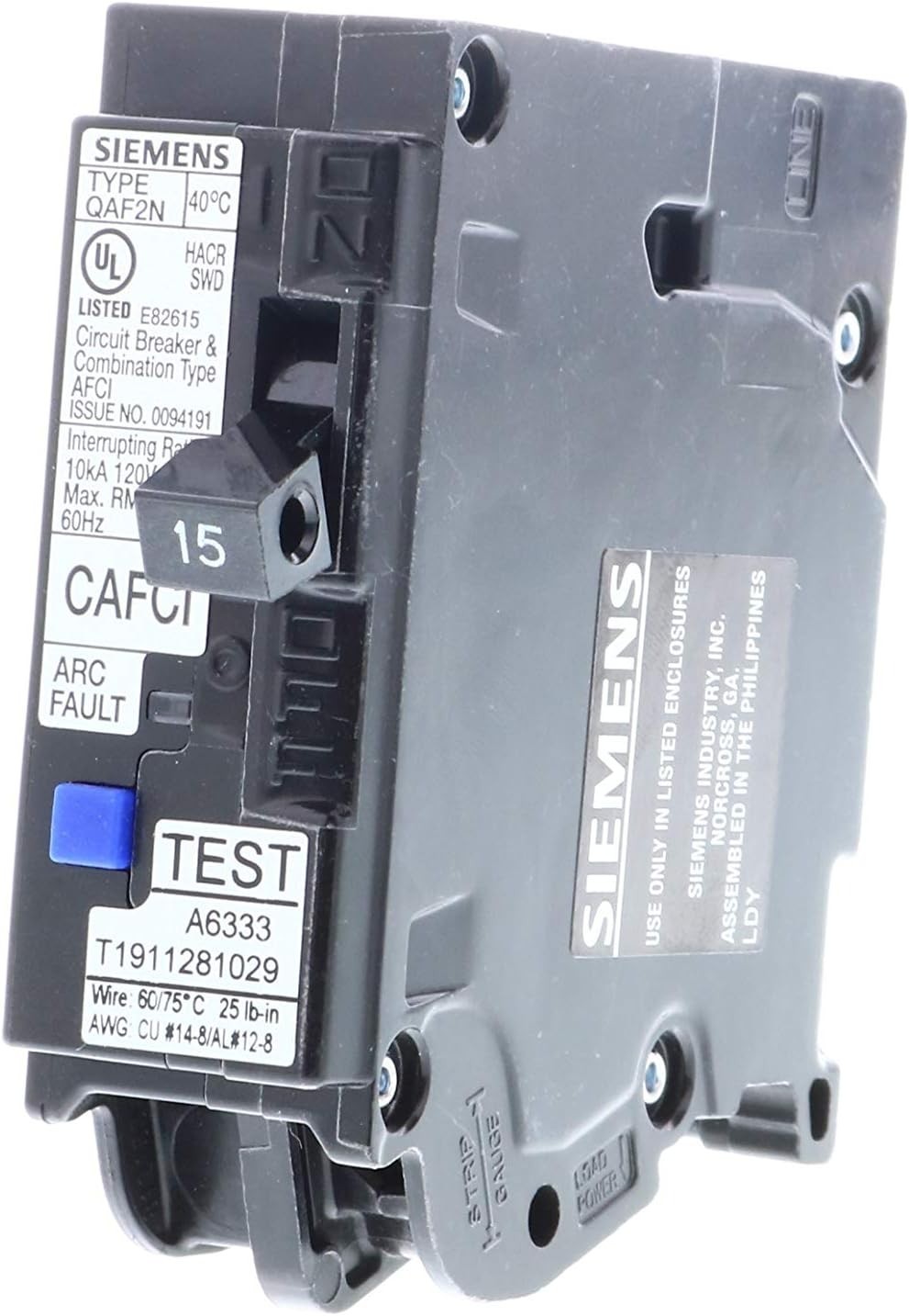 Siemens QA115AFCN 15A 1-Pole Plug-On Neutral Circuit Breaker