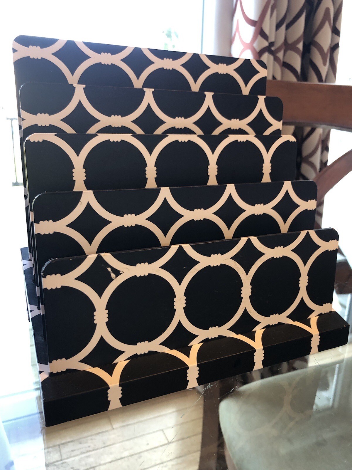 Desk Top Black & White Geometric Patterned Letter File Organizer