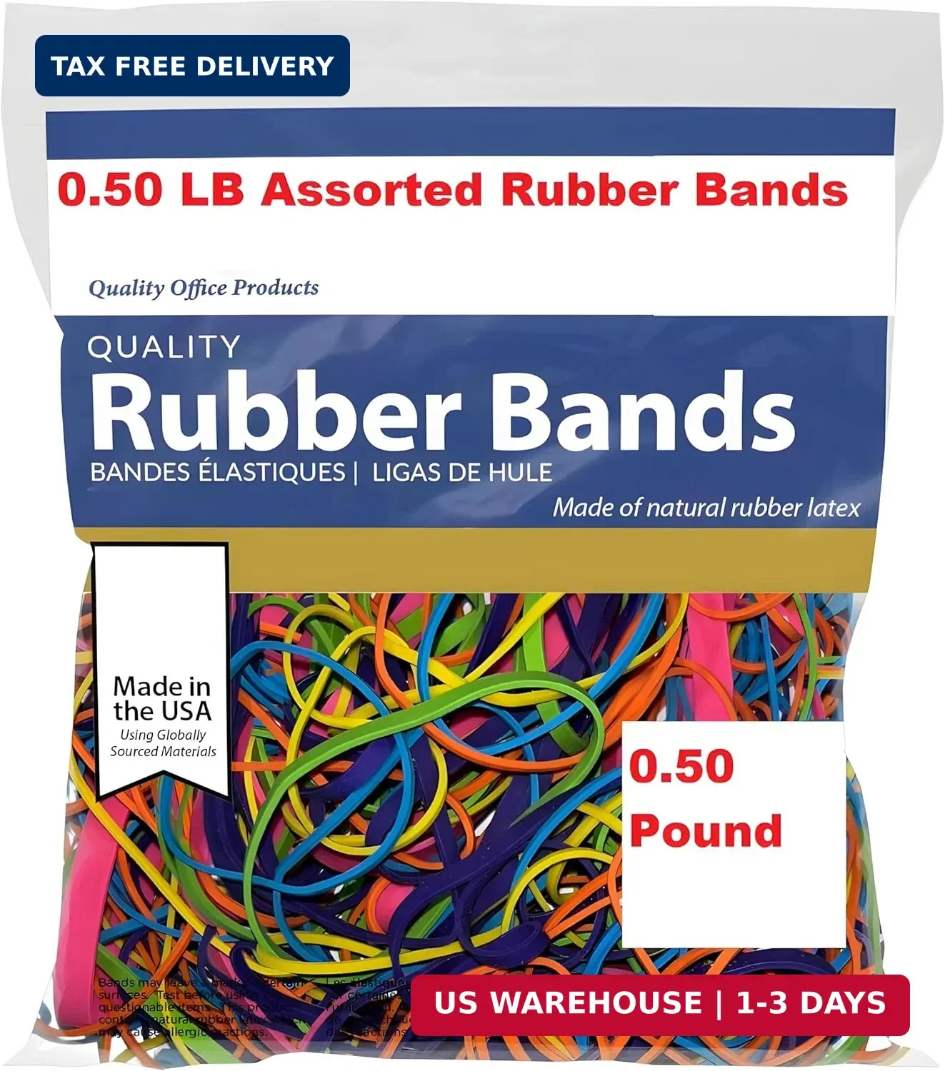 Rubber Bands Assorted Sizes 0.5 lb Bag – Strong Elastic Bands for Home, Office,