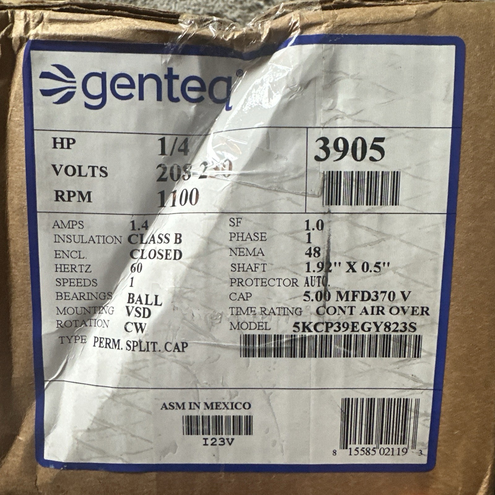 A/C Condenser Fan Motor 5KCP39EGS070S 1/4 hp, 1100 RPM, 208-230V GE