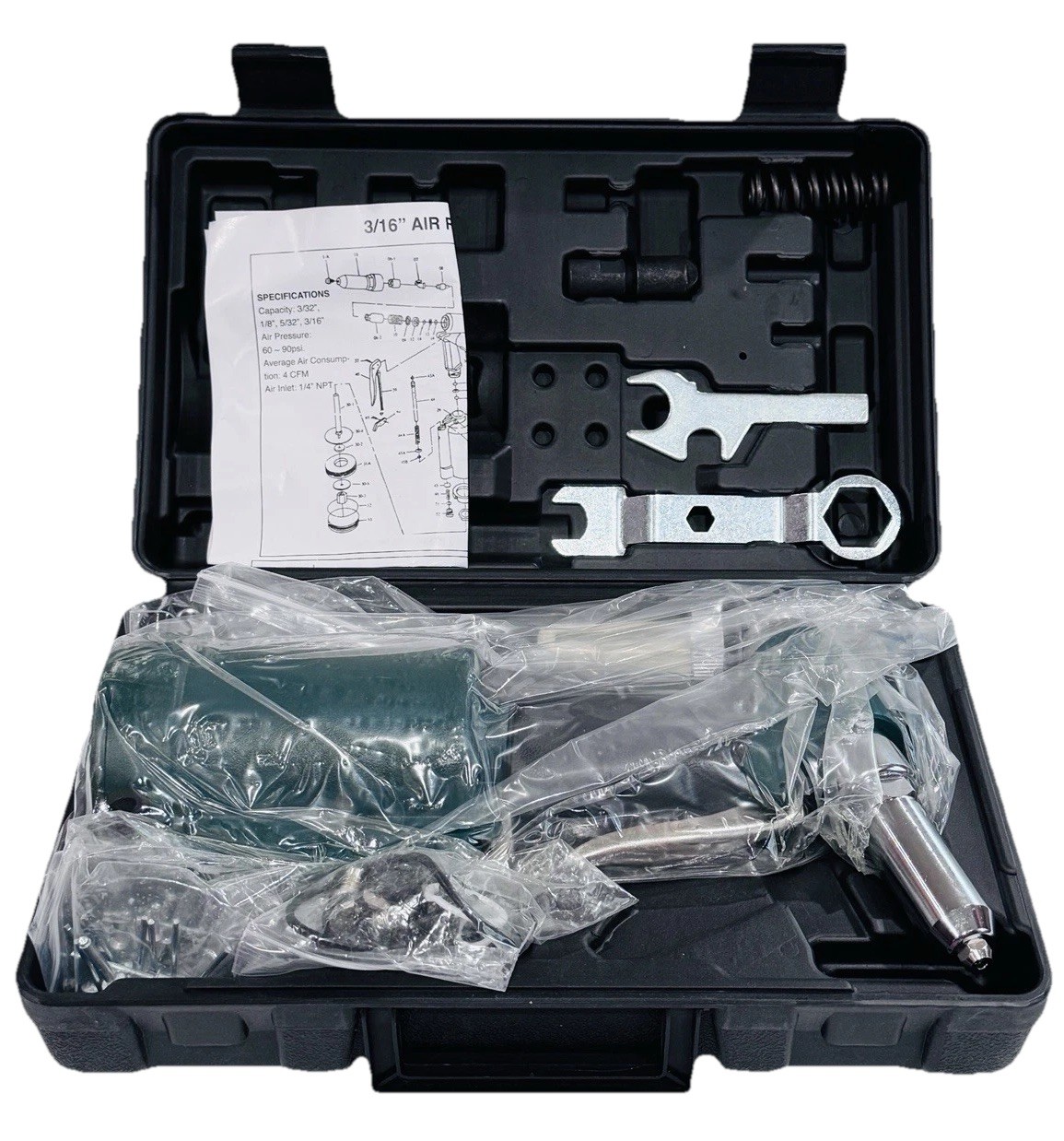 Portable Pneumatic Air Riveter Hydraulic Pop Rivet Riveting Tool w/Case