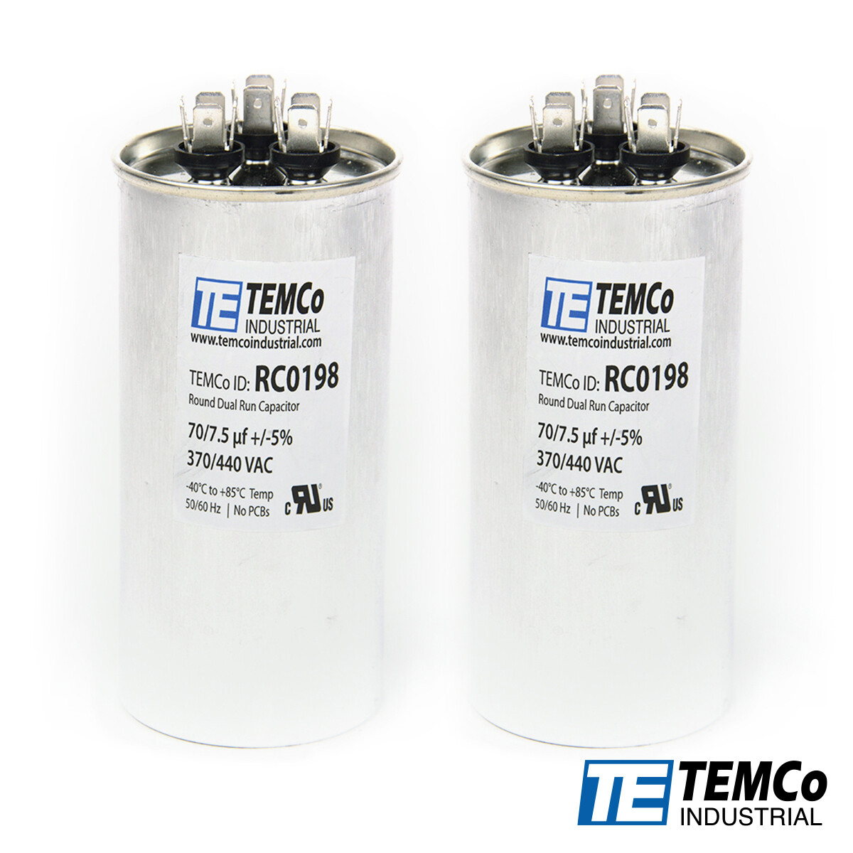 TEMCo 70+7.5 uf/MFD 370-440 VAC volts Round Dual Run Capacitor 50/60 Hz -Lot-2