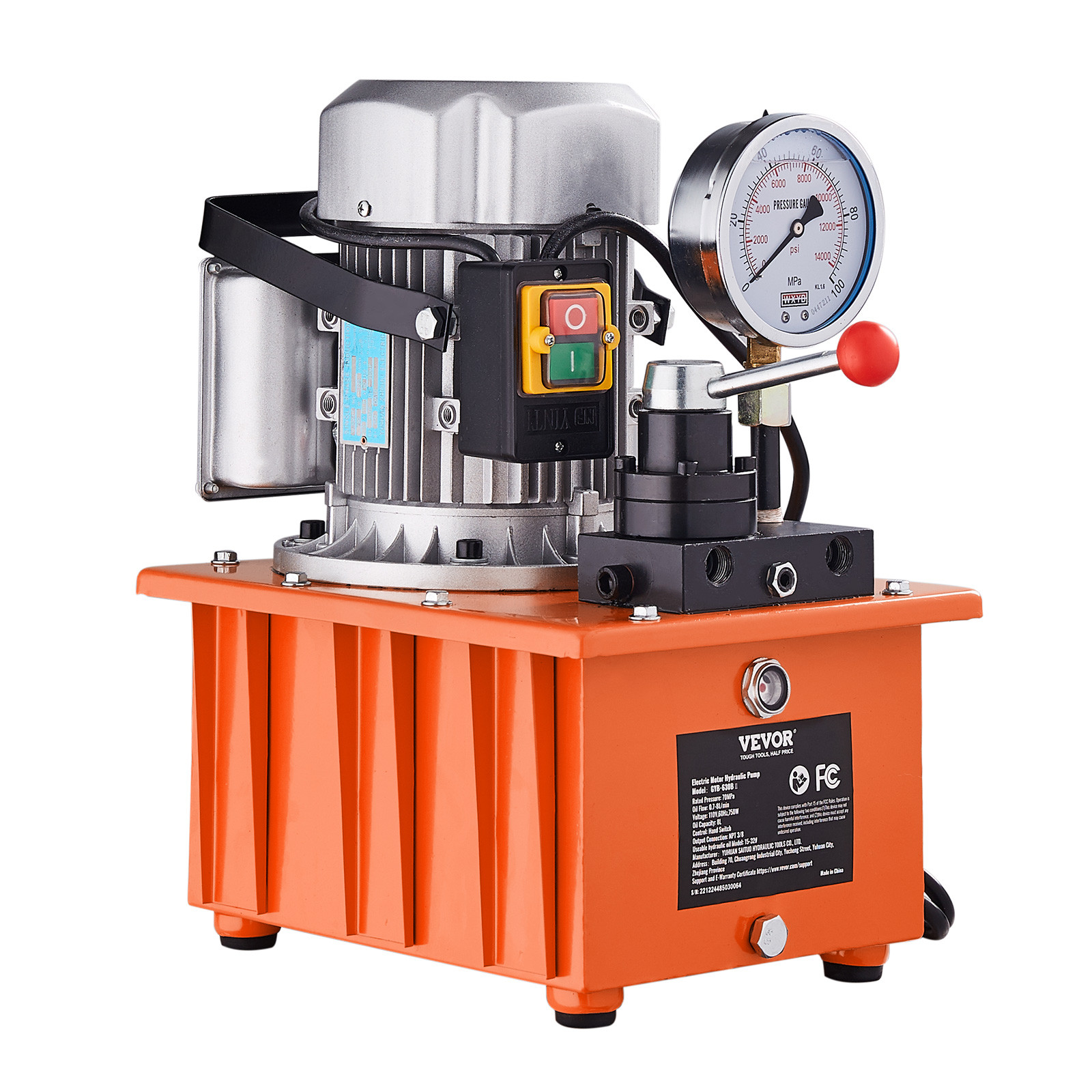 VEVOR Electric Hydraulic Pump Double Acting Oil Pump 10000 PSI 8L Manual Valve