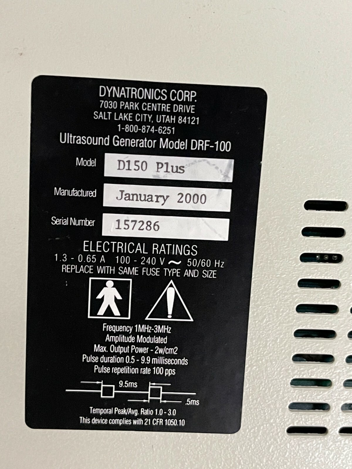 Dynatron Dynatronics 150 D150 Plus Ultrasound Generator DRF-100 Powers on (Lot C