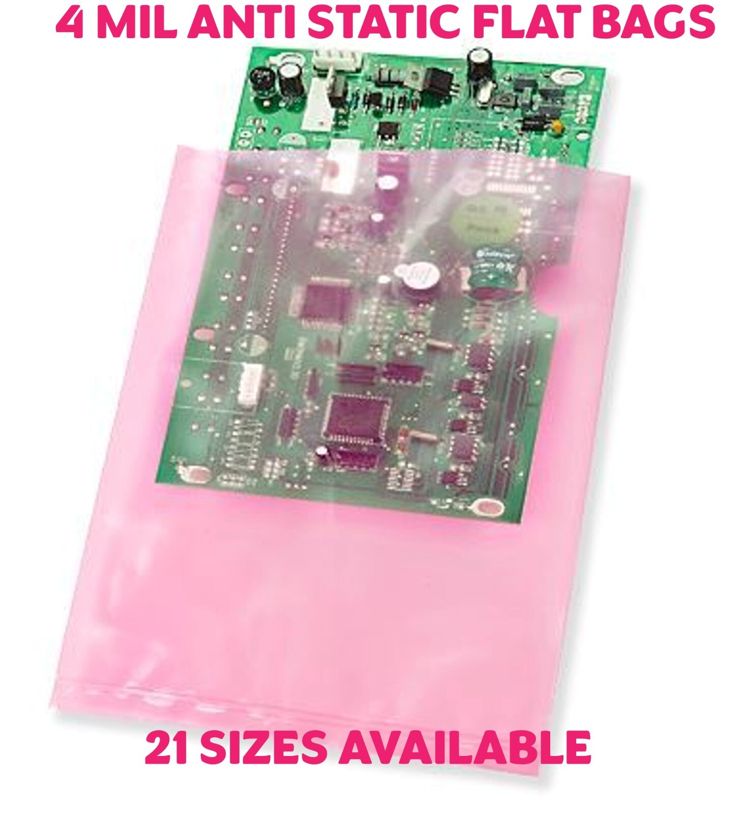 Pink Open Ended Flat Top Anti-Static Bag AntiStatic Poly Bags 4mil Electronic