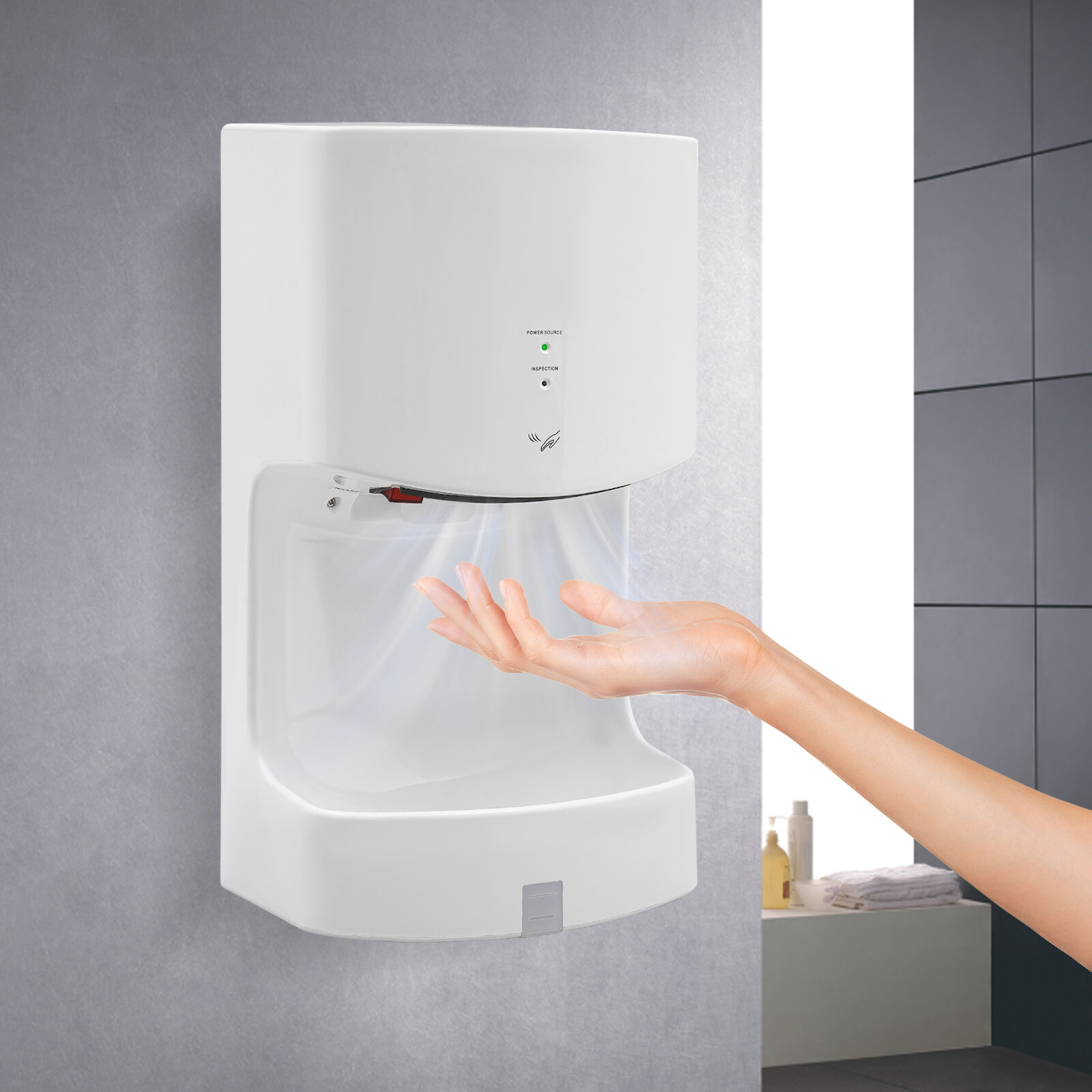 1000W Automatic Wall Mounted Hand Dryer Electric Jet Hand Dryer with Drip Tray