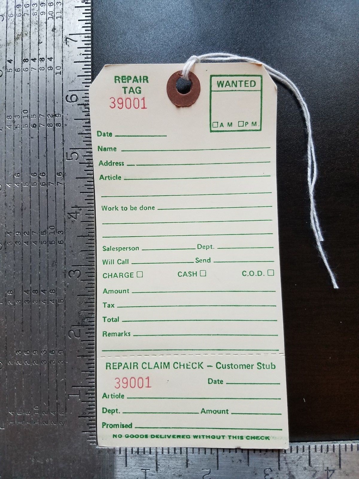 Repair Tags 100 count 6-1/4″ x 3-1/8″ Reinforced Consecutively Numbered Manila