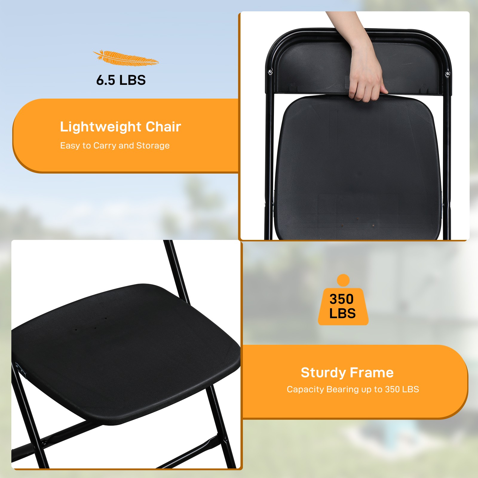 10 Pack Plastic Commercial Folding Chairs Stackable Picnic Party Black Home