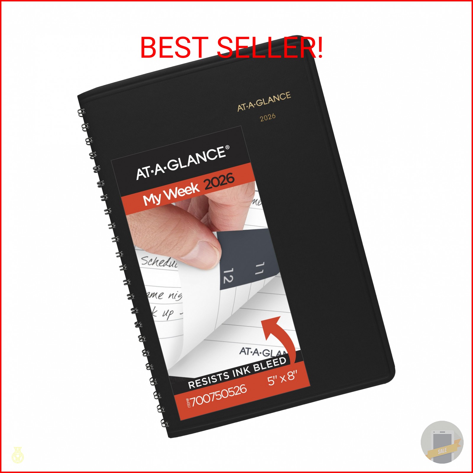 AT-A-GLANCE 2026 Appointment Book Planner, Weekly, 5″ x 8″, Small, Hourly, Black