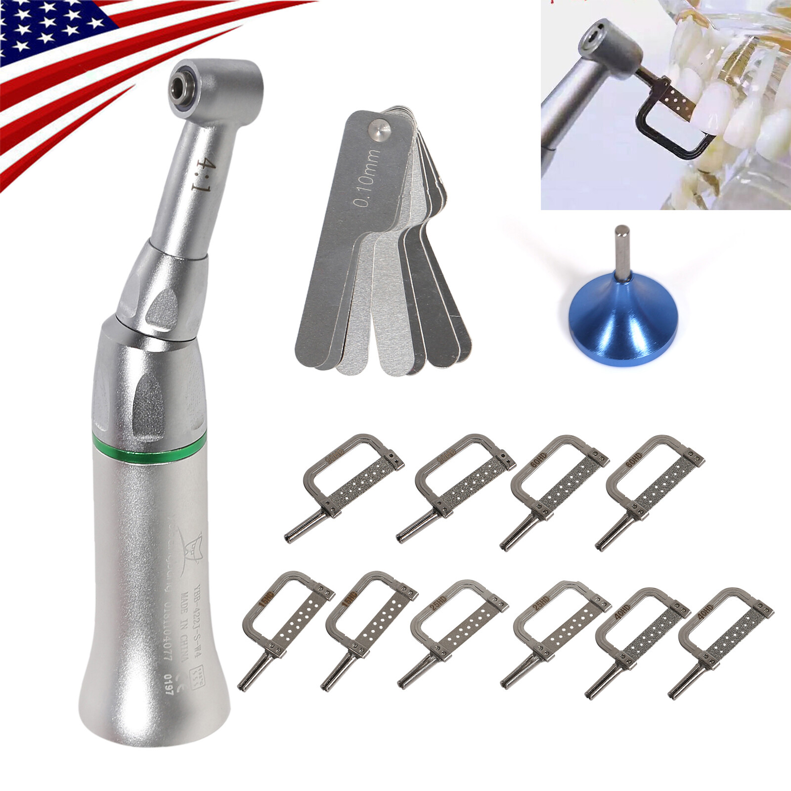4:1 Reduction Dental Contra Angle IPR Handpiece & 10 Interproximal Strips Kit st