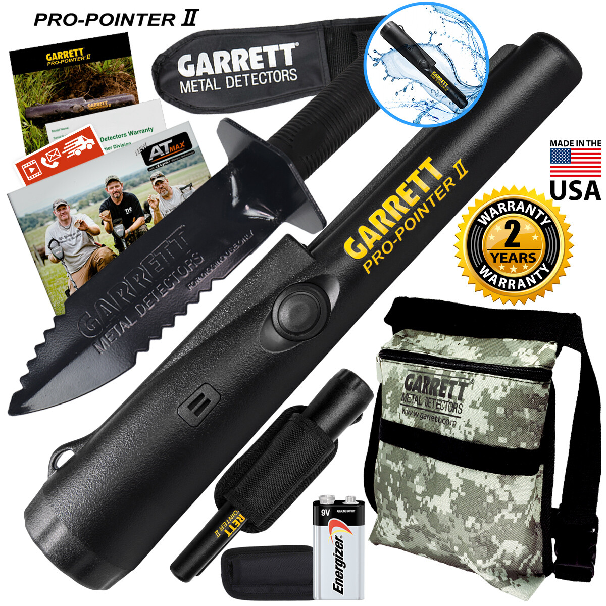 Garrett Pro-Pointer II Edge Digger and Camo Canvas Metal Detecting Bag Pouch